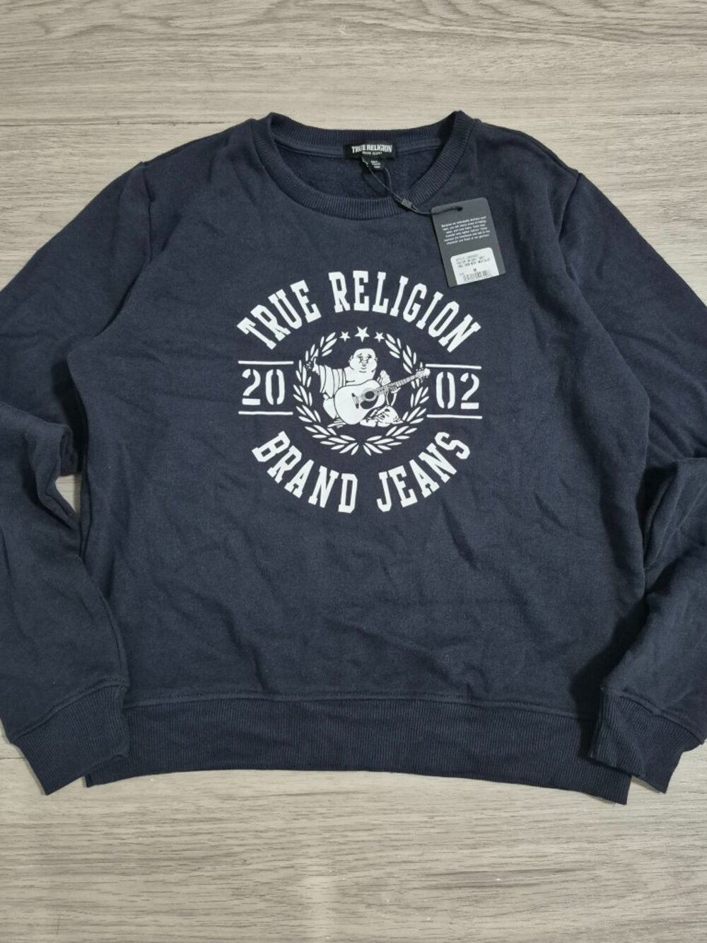 True Religion Brand Jeans Crewneck Sweatshirt Woman Medium Navy Blue Graphic NWT